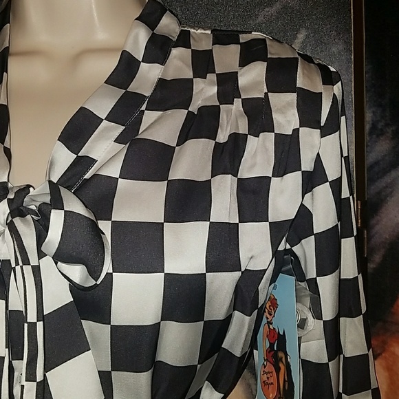 Tatyana Check Me Out Retro 1940's Rita Hayworth Black & White Checkerboard Top - Picture 6 of 8